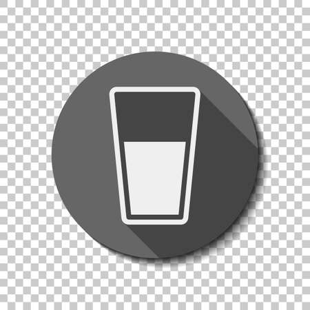 Glass of water icon. White flat icon with long shadow in circle on transparent backgroundのイラスト素材