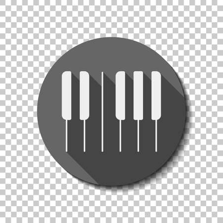 Piano keyboard icon. Horizontal view. White flat icon with long shadow in circle on transparent backgroundのイラスト素材