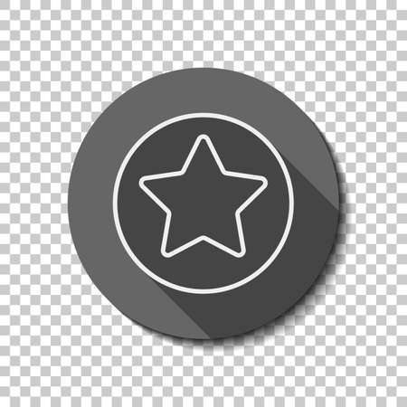 star in circle icon. White flat icon with long shadow in circle on transparent backgroundのイラスト素材