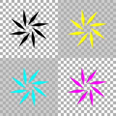 A leaf, bamboo, flower. simple silhouette. Colored set of cmyk icons on transparent backgroundのイラスト素材