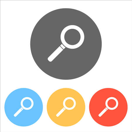 Magnifying glass icon. Set of white icons on colored circles.のイラスト素材