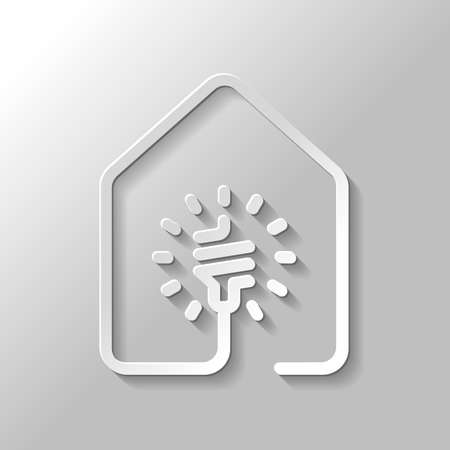 house with led eco lamp icon. line style. Paper style with shadow on gray backgroundのイラスト素材
