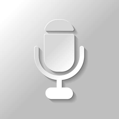 microphone simple silhouette. Paper style with shadow on gray backgroundのイラスト素材
