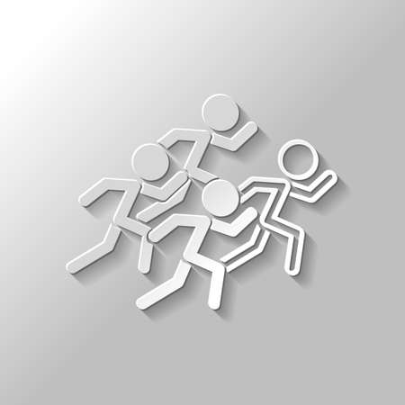 Running people, team with leader in Paper style with shadow on gray background.のイラスト素材