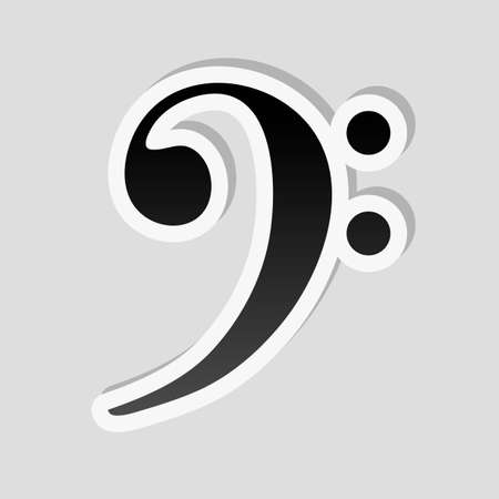 Bass Clef icon. Sticker style with white border and simple shadow on gray background.のイラスト素材