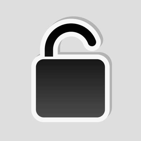 Unlock icon. Sticker style with white border and simple shadow on gray background.のイラスト素材