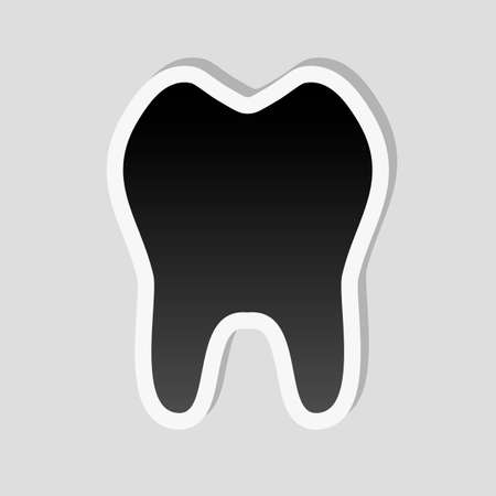 tooth simple icon. Sticker style with white border and simple shadow on gray backgroundのイラスト素材