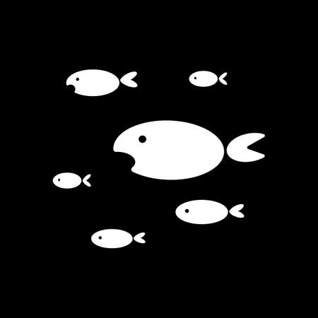 School of fishes on White icon on black background.のイラスト素材