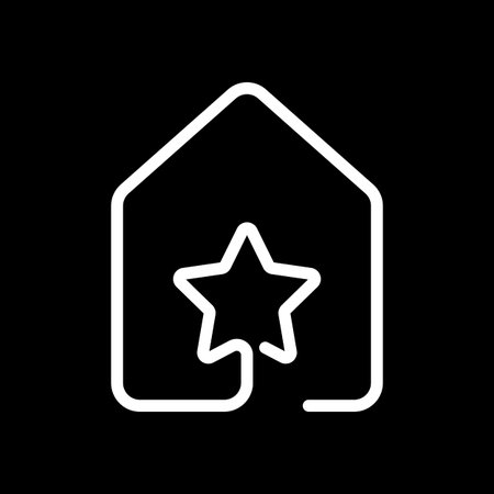 House with star icon. line style. White icon on black background. Inversionのイラスト素材