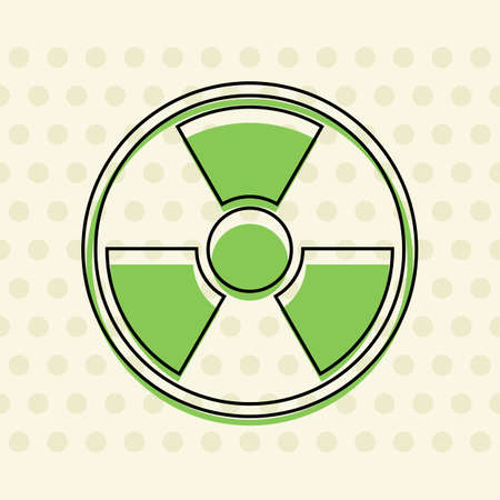 Hazard, radiation simple silhouette. Black contour of icon and green filling on beige seamless background with circleのイラスト素材