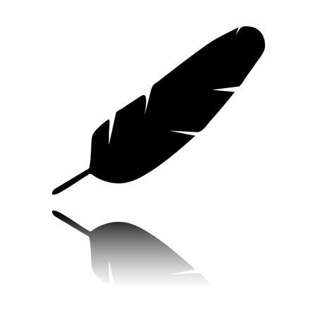 Simple icon of feather. Black icon with mirror reflection on white backgroundのイラスト素材