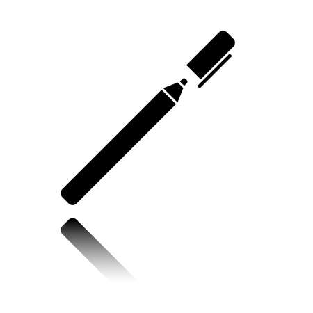Pen or marker icon. Black icon with mirror reflection on white backgroundのイラスト素材