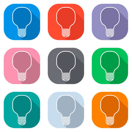 Light lamp icon. Set of white icons on colored squares for applications. Seamless and pattern for posterのイラスト素材