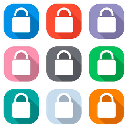 Lock icon. Set of white icons on colored squares. Seamless and pattern for posterのイラスト素材