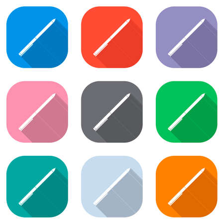 Pen icon. Set of white icons on colored squares. Seamless and pattern for posterのイラスト素材