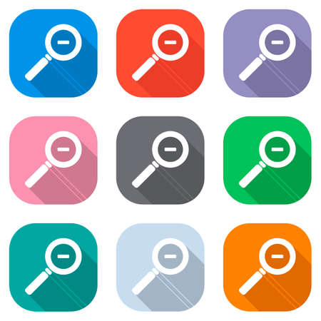 Zoom out icon. Set of white icons on colored squares for applications. Seamless and pattern for posterのイラスト素材