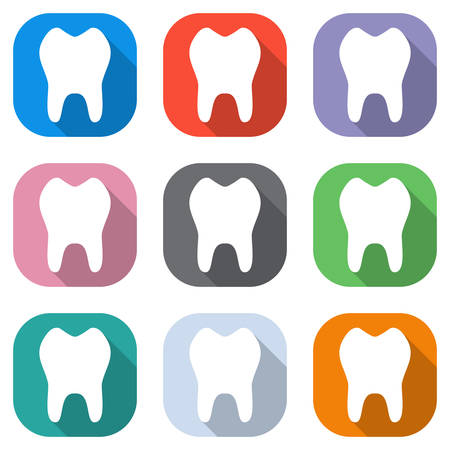 tooth. simple icon. Set of white icons on colored squares for applications. Seamless and pattern for posterのイラスト素材