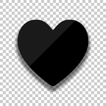Simple heart icon. Black glass icon with soft shadow on transparent backgroundのイラスト素材