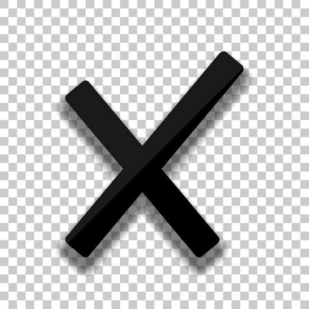 Wrong mark icon. Black glass icon with soft shadow on transparent backgroundのイラスト素材