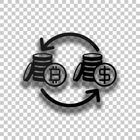 change bitcoin icon. Black glass icon with soft shadow on transparent backgroundのイラスト素材