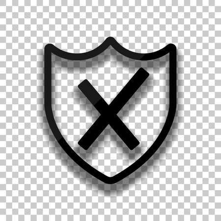 protection broken. simple icon. Black glass icon with soft shadow on transparent backgroundのイラスト素材