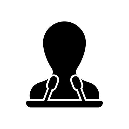 Speaker icon. Person silhouette and microphones on tribuneのイラスト素材