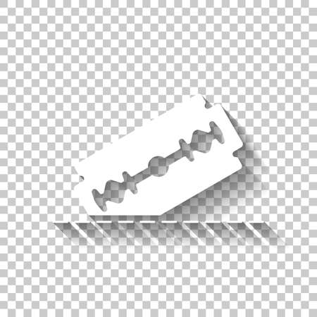 razor blade and cutting line. simple single icon. White icon with shadow on transparent backgroundのイラスト素材