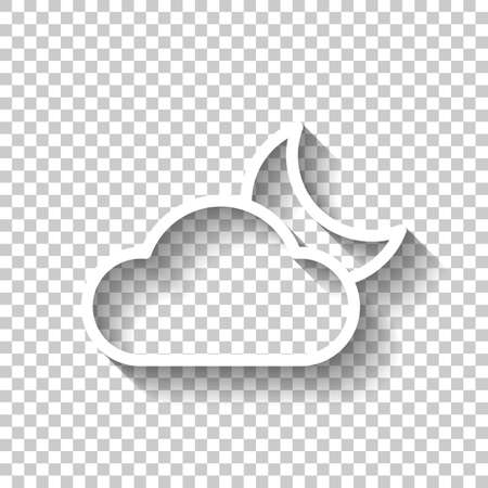 Mostly cloudy at night. Simple linear icon with thin outline. White icon with shadow on transparent backgroundのイラスト素材