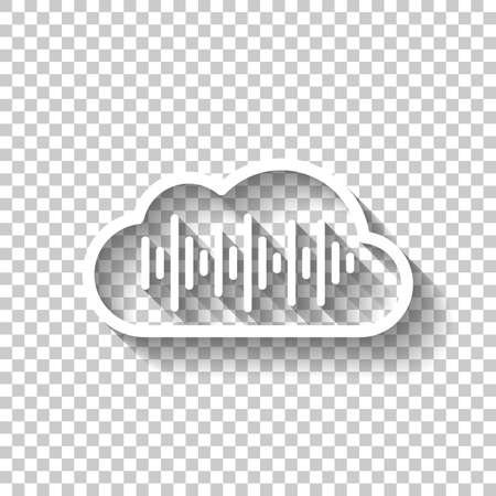 Simple icon with cloud and sound equalizer wave. Thin outline. White icon with shadow on transparent backgroundのイラスト素材