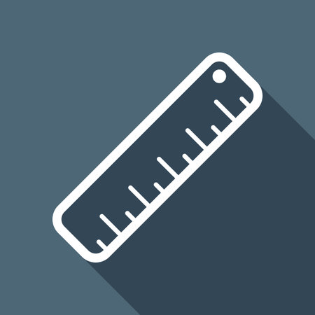 simple ruler icon. White flat icon with long shadow on backgroundのイラスト素材