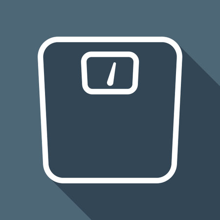 silhouette or icon of weights, simple outline. White flat icon with long shadow on backgroundのイラスト素材