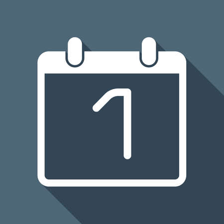 calendar with 1 day, simple icon. White flat icon with long shadow on backgroundのイラスト素材