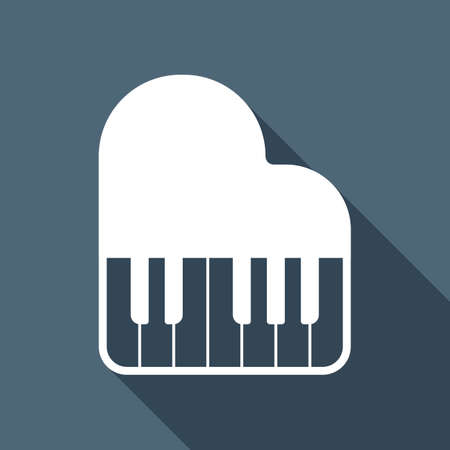 Grand piano icon. White flat icon with long shadow on backgroundのイラスト素材
