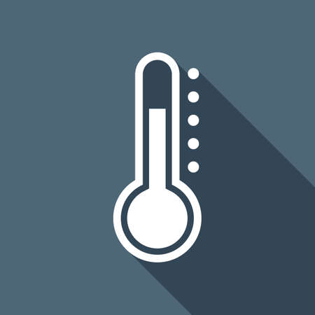 Simple thermometer icon. White flat icon with long shadow on backgroundのイラスト素材