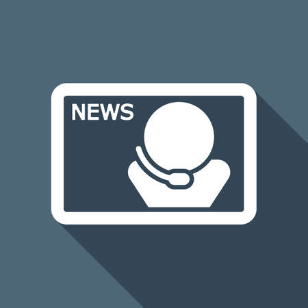 TV news with speaker. White flat icon with long shadow on backgroundのイラスト素材