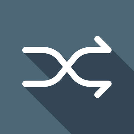 Crossed simple arrows. Linear, thin outline. White flat icon with long shadow on backgroundのイラスト素材