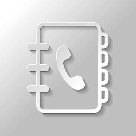 address book with phone sign on cover. simple icon. linear symbol with thin outline. Paper style with shadow on gray backgroundのイラスト素材