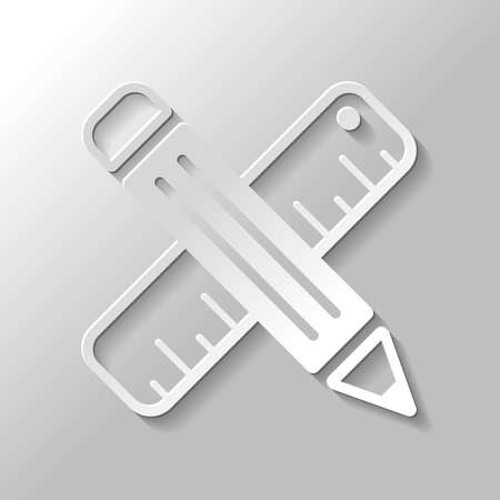 simple symbol of ruler and pencil, criss-cross. Paper style with shadow on gray backgroundのイラスト素材