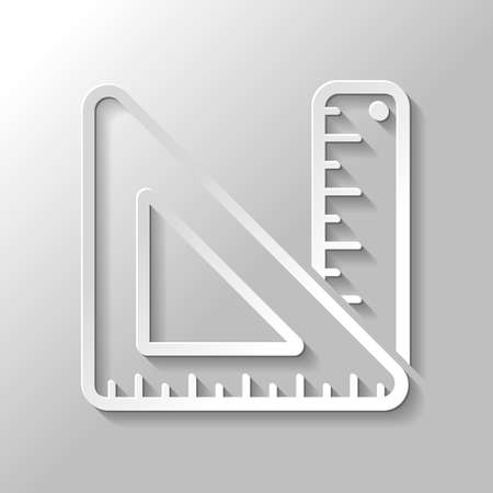 simple ruler and triangle. Paper style with shadow on gray backgroundのイラスト素材