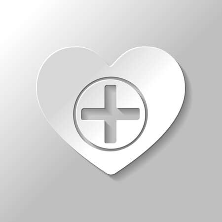 Heart and medical cross. Simple icon. Paper style with shadow on gray backgroundのイラスト素材