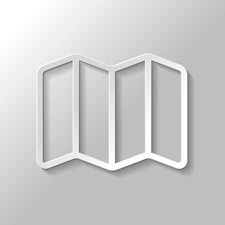 Simple map icon. Linear symbol with thin outline. Paper style with shadow on gray backgroundのイラスト素材