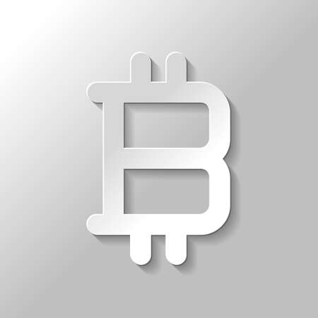 bitcoin symbol, simple icon. Paper style with shadow on gray backgroundのイラスト素材