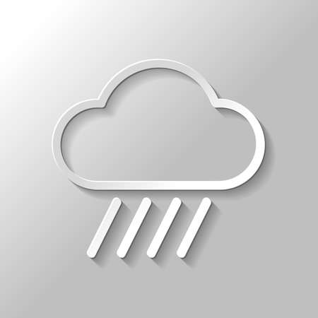 Cloud and rain. Weather simple icon. Linear style. Paper style with shadow on gray backgroundのイラスト素材