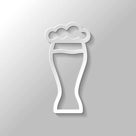 Beer glass. Simple linear icon with thin outline. Paper style with shadow on gray backgroundのイラスト素材