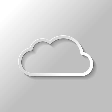 Simple cloud. Linear symbol with thin outline. Paper style with shadow on gray backgroundのイラスト素材