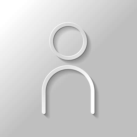 Simple person icon. Linear symbol, thin outline. Paper style with shadow on gray backgroundのイラスト素材