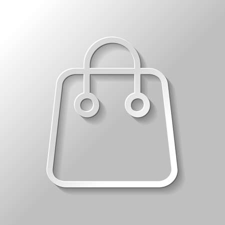 Shopping bag icon. Linear, thin outline. Paper style with shadow on gray backgroundのイラスト素材