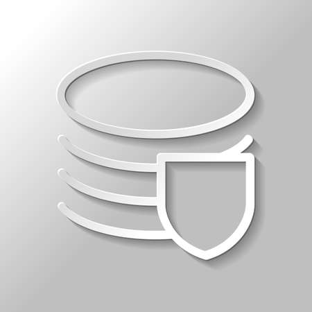 Simple protect of database. Linear, thin outline. Paper style with shadow on gray backgroundのイラスト素材