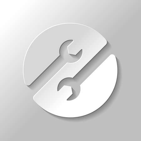 Repair service, couple of wrench in circle. Paper style with shadow on gray backgroundのイラスト素材