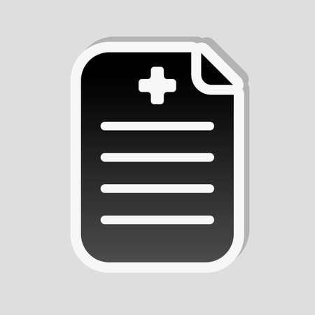 Medical history or report. Paper and medical cross. Sticker style with white border and simple shadow on gray backgroundのイラスト素材